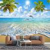 Beautiful Sea Mural Beach Wallpaper Dolphin Mural Living Room Bedroom Coconut Tree Landscape Wallpaper