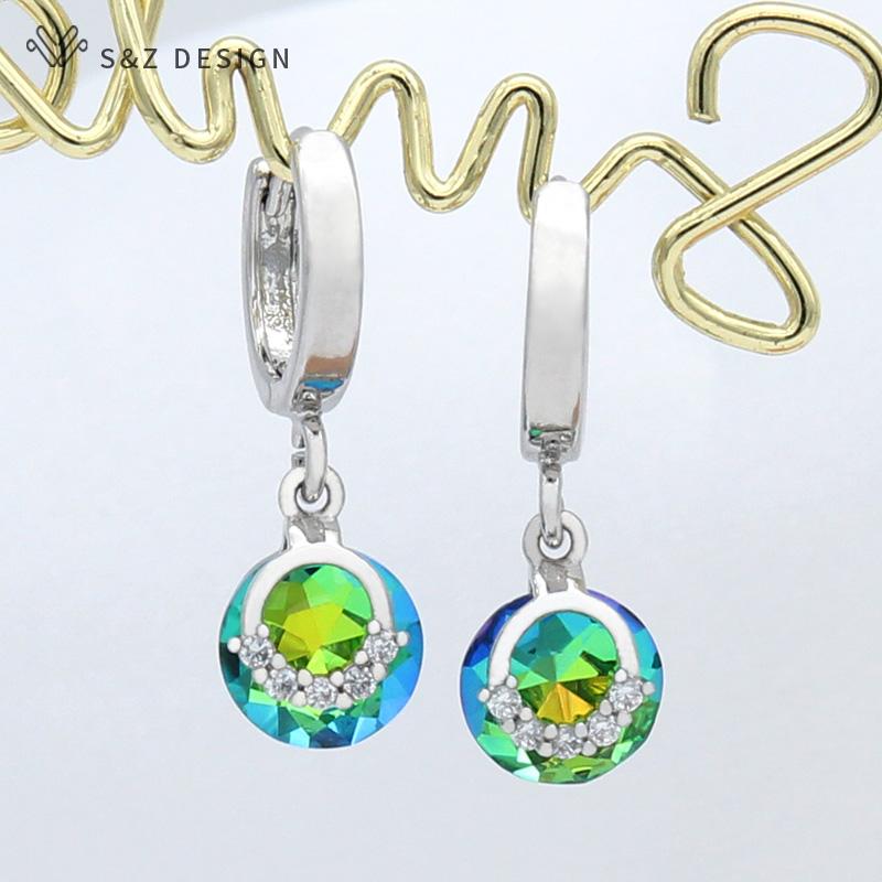 Fashion Elegant Rose Gold Color Colorful Round Drop Earrings For Women Wedding Luxury Fine Jewelry Gift Cubic Zirconia Eardrop