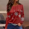 Women's Fashion Hem Slit Casual Christmas Printed Round Neck Long Sleeve Top