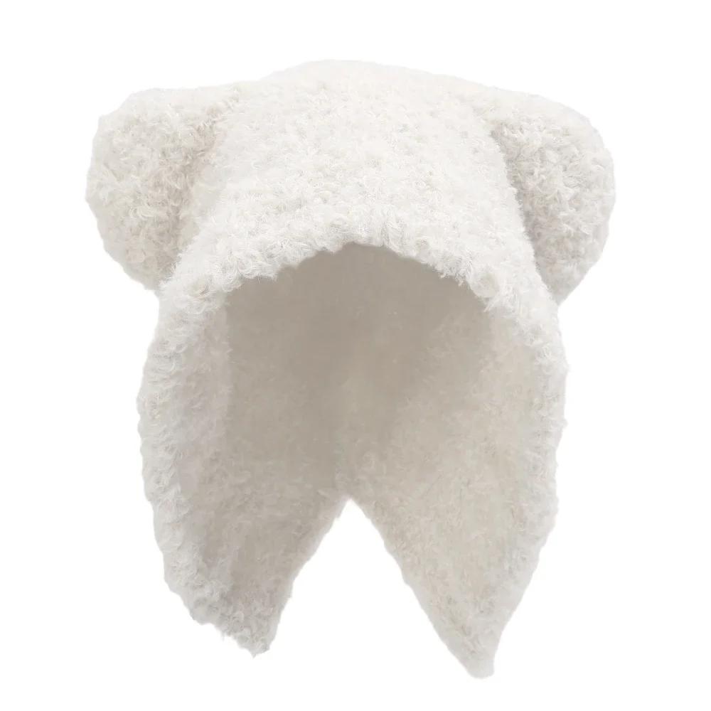 Warm Little Bear Hat Winter Women Girls Solid Color Versatile Cute Ear Protection Hats Shopping Hip Hop Plush Caps Fashion Gifts