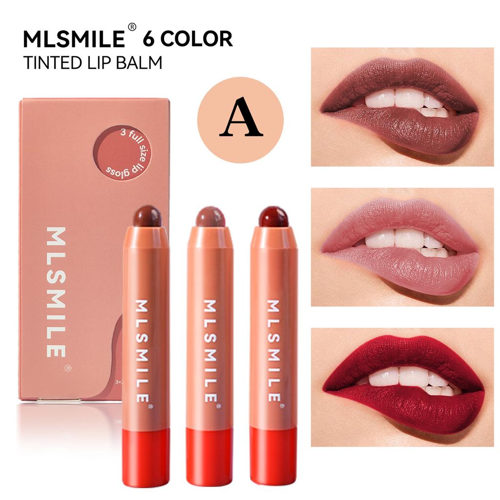 3Pcs/set Tinted Moisturizing Lipstick Matte Lip Glaze Lips & Cheeks Dual Use Lip Balm Long Lasting Moisture Lipstick Pencil