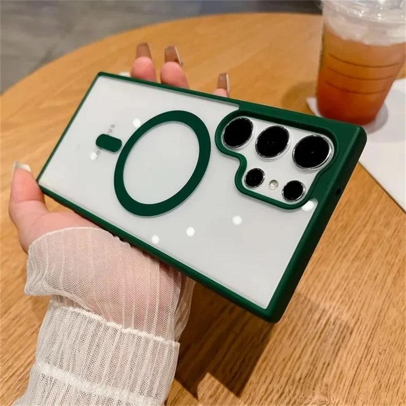 Frosted Frame Magnetic Magsafe Cases For Samsung Galaxy S24 S23 S22 Ultra Plus Wireless Charging Acrylic Bumper Cell Phone Cover