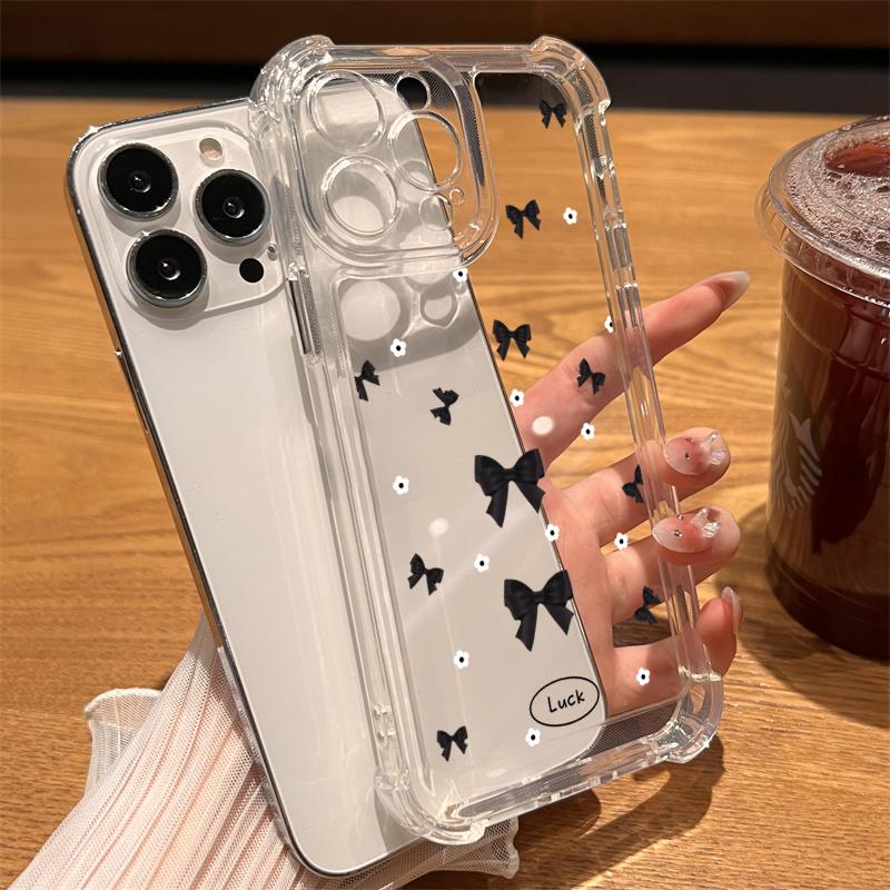 Colorful Pink Bow Print Clear Phone Case For iPhone 11 12 13 14 15 16 Pro Max SE XR X XS 7 8 16 Plus Shockproof Cover