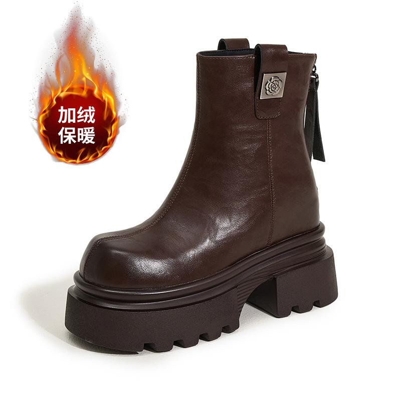 Martin Boots Women's 2025 Winter New Versatile Fashion Boots Velvet Warm Thin Boots Thick Sole Inner Height Increase Short Boots