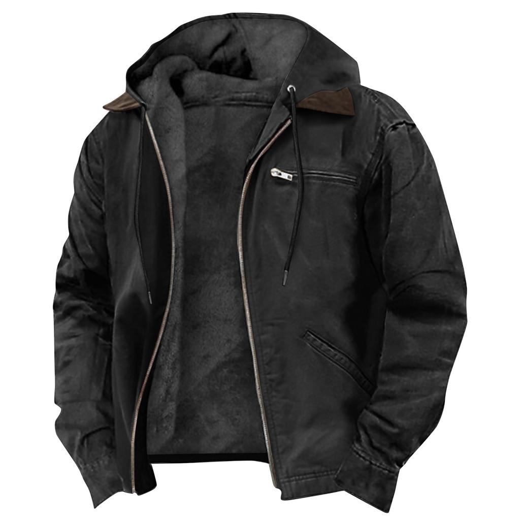 Men's Solid Color Zipper Pocket Hooded Sweatshirt Jacket Cardigan Men's Casual Jacket Cardigan