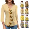 Women's V-neck Gradient Print Three-quarter Sleeve Fashion Top