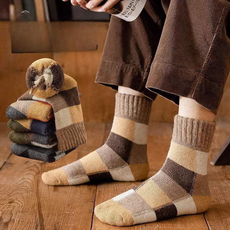2/3/5 Pairs Winter Socks Thick Cotton Socks Keep Warm Mid-Tube Stocking Plaid Stocking Unisex One Size Fits All Leisure Sports Couple Socks