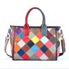 Retro Genuine Leather Bag for Women  Large Capacity Messenger Bag  Colorful Checkered Stitching  Fashion