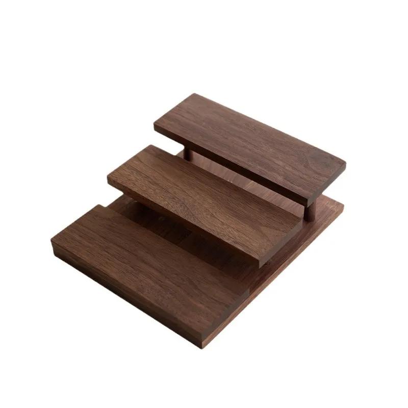 Walnut Wood Jewelry Display Stand Luxury Art Earring Organizer Tray Ring Holder Trinkets Storage Ladder Base Exhibition Jewelery Ornaments Shelf Prop