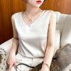 Women's Spring and Summer Solid Color V-neck Loose Casual Camisole Undershirt Sleeveless Satin Bottoming Tops