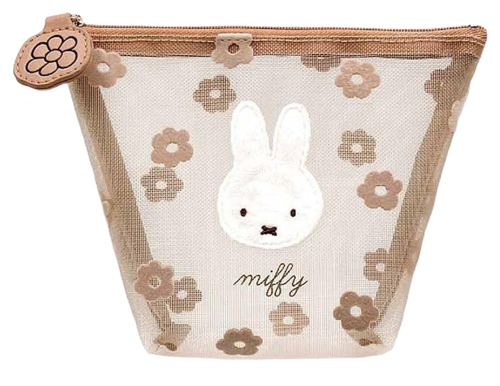 Marimo Craft Miffy Cherry Fleur Series Mesh W160 X H120 X D50mm Boat-Shaped Pouch, Beige, Approx. (DBM-2614)