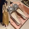 Summer Women Sandals New Women's Shoes Pointed Toe Shallow Nude Pink Diamond Shoes Low Heel Back Strappy Women Dress Shoes