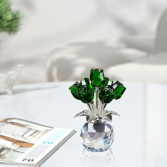 Yousheng Faux Crystal Rose Flower Ornament Handmade Bouquet Figurine Mini Flower Vase Decoration Wife Girlfriend Women Wedding Anniversary Birthday