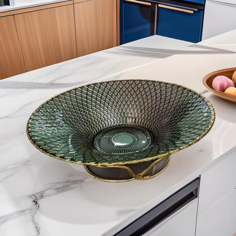 European High-Footed Glass Fruit Bowl - Large Capacity Candy & Dried Fruit Plate for Living Room