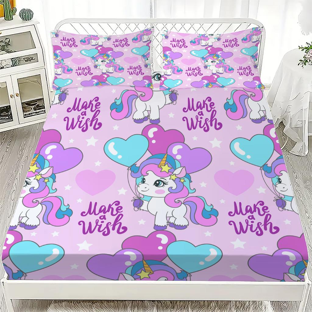 Pegasus 3D Unicorn Pattern Lovely Printed Fitted Sheet Including 1/2 Pillowcases Customized For Boys and Girls Kids Decor