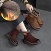 Winter Plush Warm Short Boots Retro Comfortable Genuine Leather Solid Color Versatile Women's Shoes