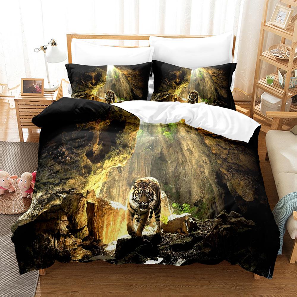 3D Fierce Beast Bedding Set Tiger Print Duvet Cover Pillowcase 2/3 Pieces AU180 * 210 Full Size Soft Zippered Home Textile