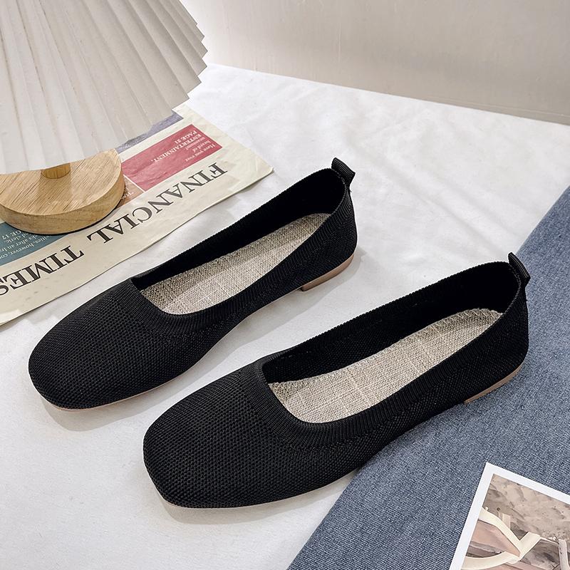 Fashion Women's Ballet Flats Knitting Casual Shoes Slip-on Cute Ballerina Casual Leather Without Heels Comfortable Low Price Shoe New In