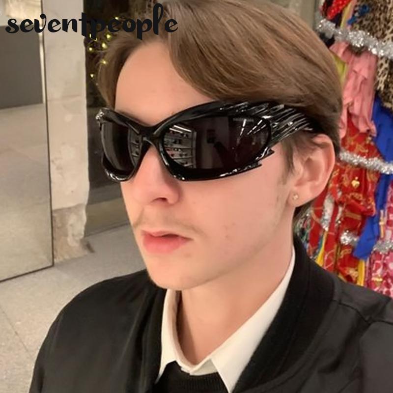 Spike Rectangle Sunglasses Women Men Luxury Brand Designer Fashion Punk Sun Glasses for Male Steampunk Y2K Sports Sunglass