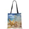 Ladies Shoulder Bag Blue Ocean Starfish Beach Sand Prints Tote Bag Linen Fabric Beautiful Casual Practical Handbag