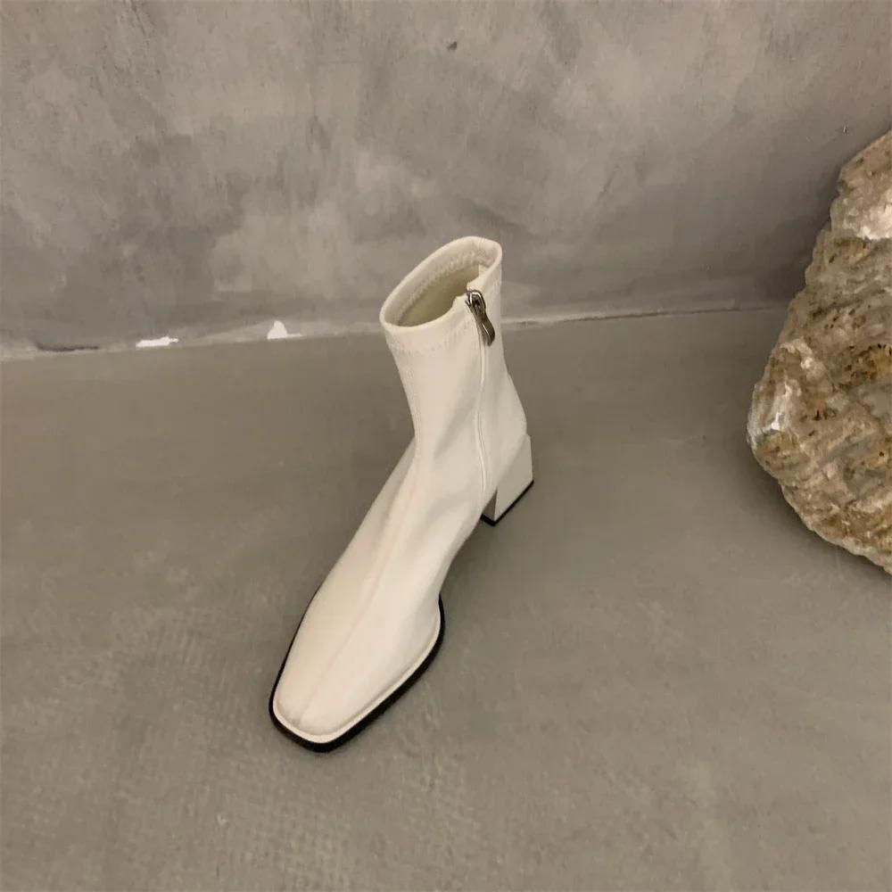 Women Ankle Boots Woman Square Heel Fashion Zipper Autumn Winter Women's Shoes Leather Girl's Short Booties