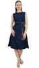 Women's Navy Blue Knee Length Sleeveless A-Line Dress With Tie Waist Dori -