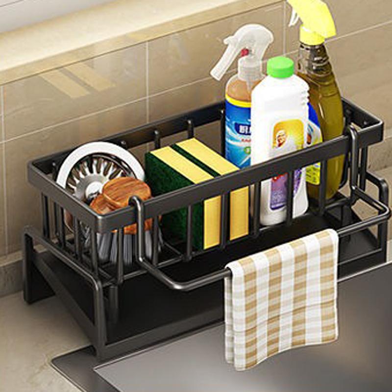 Kitchen Sink Drain Rack Organizer Stainless Steel Self-draining Sink Shelf Soap Sponge Holder Dishcloth Towel Rack Filter Basket