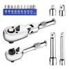 Bit Ratchet Wrench Set, 16-Piece Set with Swivel Socket Wrench, Ratchet Handle, Double-Ended Ratchet Wrench, 6.35mm and 9.5mm Drives, Bicycle,