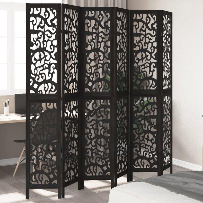 VidaXL Room Divider 6 Panels Black Solid Paulownia Wood, Privacy Screen, Room Partition Panel, 358764