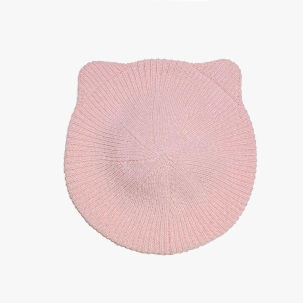 New Cat Ears Beanie Cap Solid Color Warm Beret Hat Knitted Crochet Bonnet