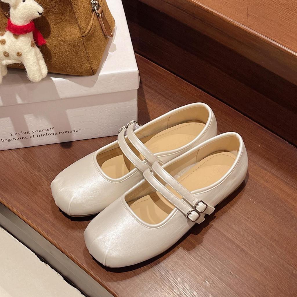 French Mary Jane Shoes Girl Word Belt Summer New Fairy Wind Shallow Mouth Daily Casual Single Shoes Flat Bottom with Skirt