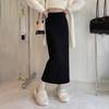 Women Maxi Skirt Elastic High Waist Hip Wrapped Long Skirt Solid Color Casual Knitting Skirt Daily