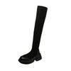 Women Long Sock Boots Autumn Winter Black Thick High Heel Round Head Elastic Stocking Boots Platform Slip On Casual Botines