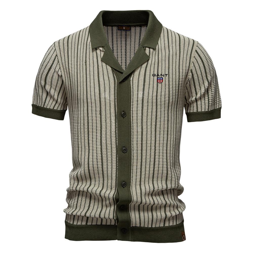 Gant 2025 Summer Embroidered New Men's Short Sleeve Knitted Polo Stripe Fashion Business Polo Shirt for Men