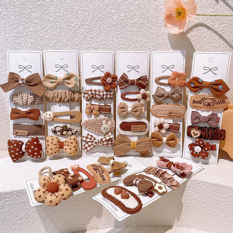 New Cute Coffee Cartoon Bow Princess Hairpins Set Women Girls Kids Hair Clips Barrettes Accessories Hairclip Headwear Headdress