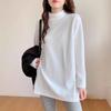 Half Turtleneck Loose Long-sleeved T-shirt for Women's Autumn and Winter New Medium and Long Solid Color Bottoming Shirt Top for Women