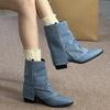 Vintage Women Western Pipe Ankle Boots Fashion Pointed Toe Shoes Ladies Thick Heel Short Botas Autumn Winter De Mujer