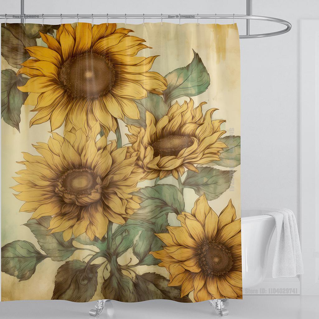 Sunflower Flower Shower Curtain Waterproof Shower Curtain Polyester Fabric 3D Printed Curtain Bathroom Decoration With Hooks
