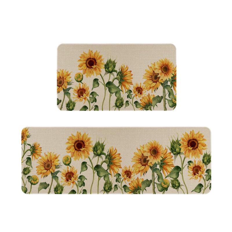 Sunflower Spring Floral Kitchen Mat & Doormat Set - Two Pieces