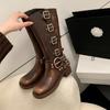 Platform Combat Boots Zip Chuny Heel Buckle Vintage Fashion Casual Luxury Designer Western Mid Calf Boots Shoes Woman
