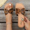 Fashion Leopard Flat Slippers for Women Metal Buckle Decor Thick Sole Non Slip Beach Slippers 2025 Summer Light Comfort Platform Slides