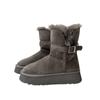 Gray Snow Boots Women's 2025 Winter New Thick-soled Heightening Piled Thickened Long-tube Snow Cotton Shoes