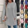 Women's Fashion Casual Solid Color Long Sleeve Loose Crewneck Pocket Top
