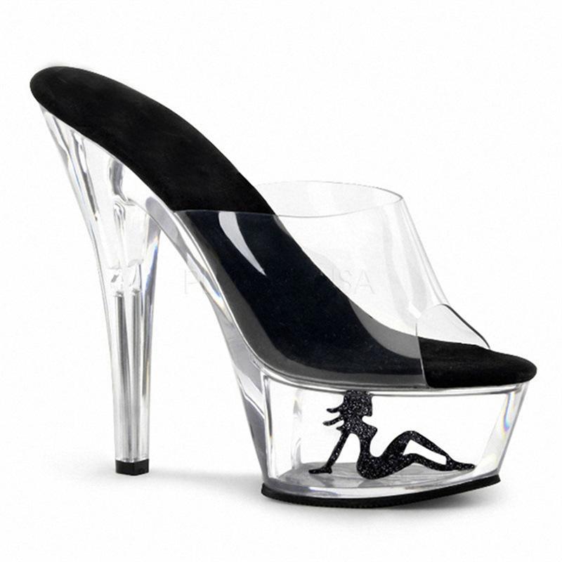 Women's Slippers Transparent Fashion High Heel Crystal Stiletto Sandals Sexy Dance Shoes 15cm Heel 5cm Platform YKC