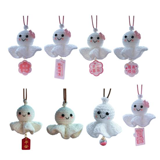 Crochet Sunny Doll Car Charm Handmade Knitted Car Rear View Mirror Hanging Ornaments for Automotive Interior Accessories