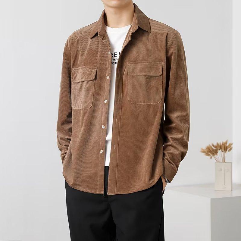 Cozy Up Men's Casual Shirt Corduroy Long Sleeve Button Down Work Shirt Jacket with Pockets