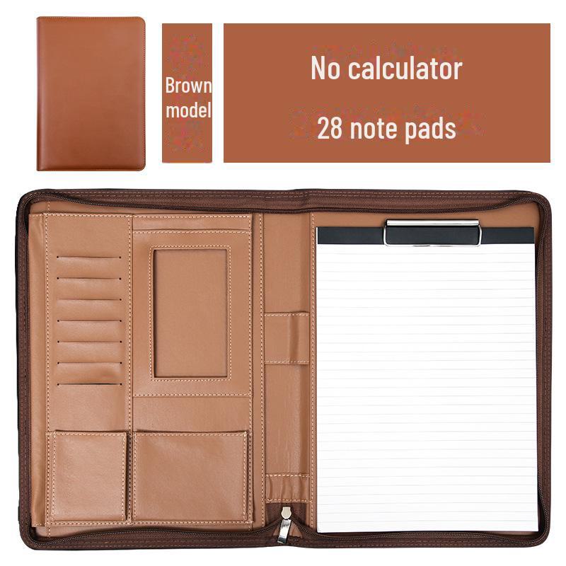 A4 Leather Multifunctional Zipper Folder: Business Notepad & Document Storage Briefcase