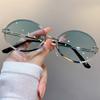Metal Oval Sunglasses Vintage Gradient Lens UV400 Protection Punk Sun Glasses Rimless Frameless Shades for Women & Men