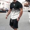 Summer Fashion Casual Men's Suit Gradient 3D Printed Sportswear Short-sleeved Suit Oversized Round Neck T-shirt Shorts 2-piece