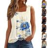 Women's Pleated Square Collar Sleeveless Vest Print T-shirt